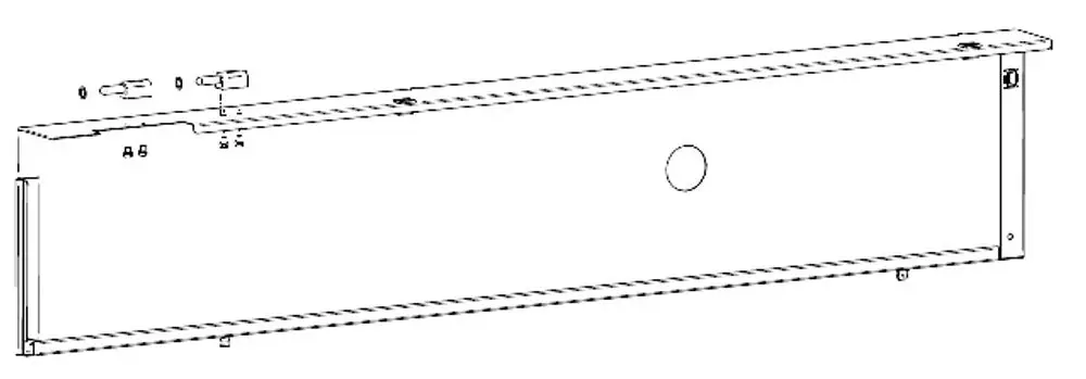 Technische Zeichnung eines Teilmoduls von Remeha mit Befestigungselementen und Öffnungen zur Montage, dargestellt in einer schematischen Ansicht.